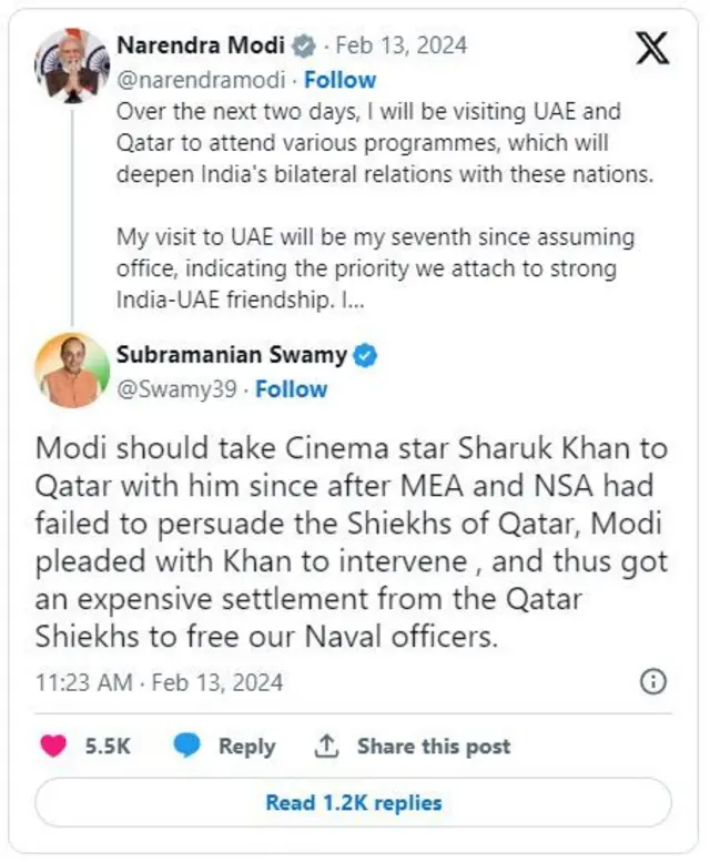 கத்தார், இந்தியா, மோதி, ஷாரூக்கான் 