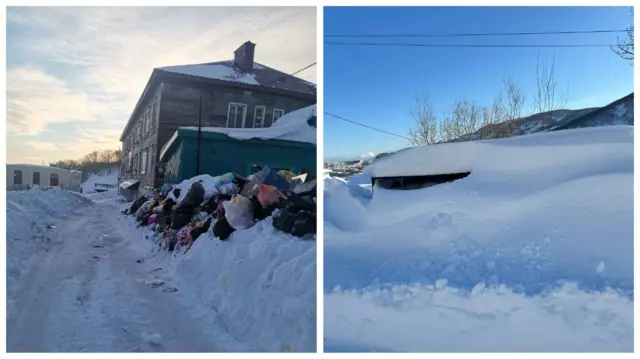 Два снимка заваленных снегом улиц