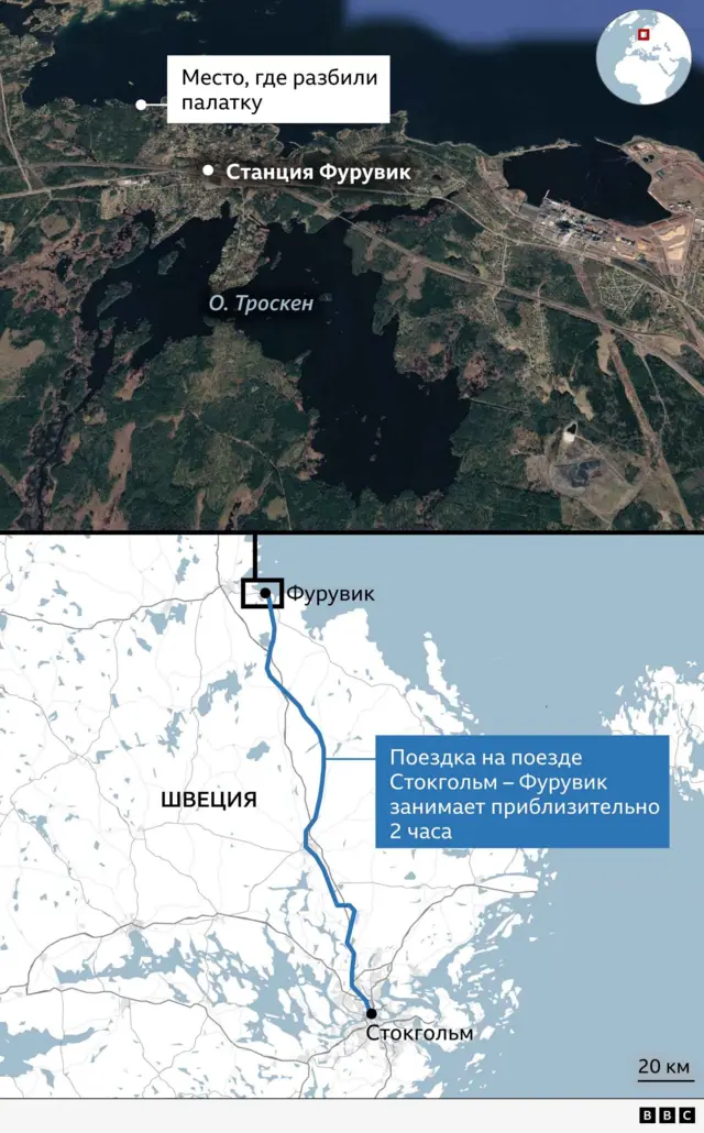 карта местности, где Русановы разбили палатку