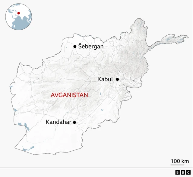 мапа Авганистана, где су Кабул и Кандахар у Авганистану