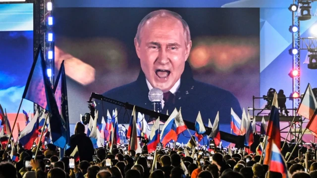 Володимир Путін під час публічного виступу в Москві. 