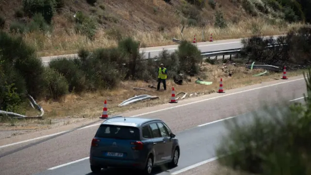 O local do acidente que vitimou os dois jogadores portugueses, no norte da Espanha