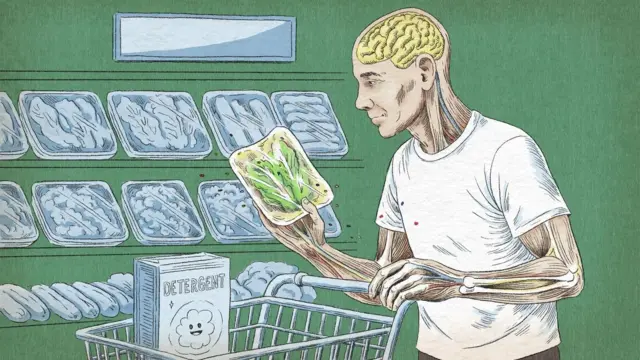 Dessin d'un homme dasn un super marché