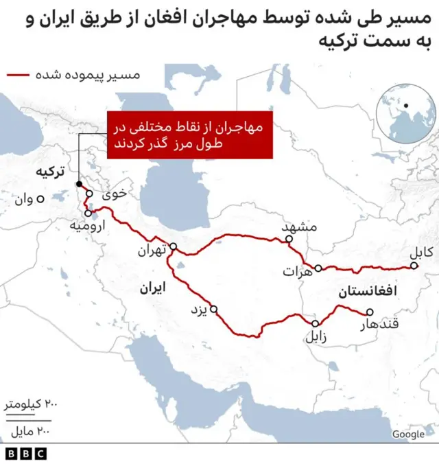 نقشه مسیر حرکت پناهجویان از ایران و ترکیه