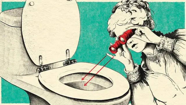 Жінка дивиться в унітаз