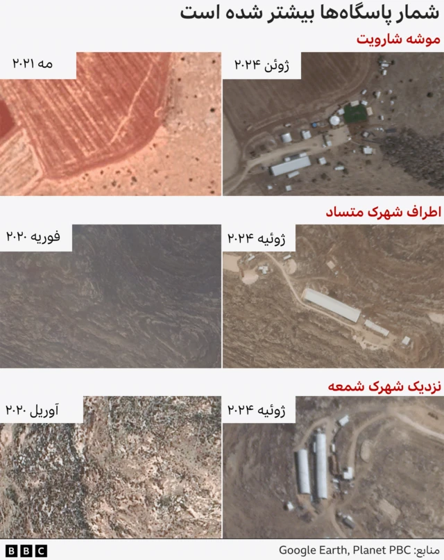 گرافیک تصاویر ماهواره ای از پاسگاه ها در کرانه غربی
