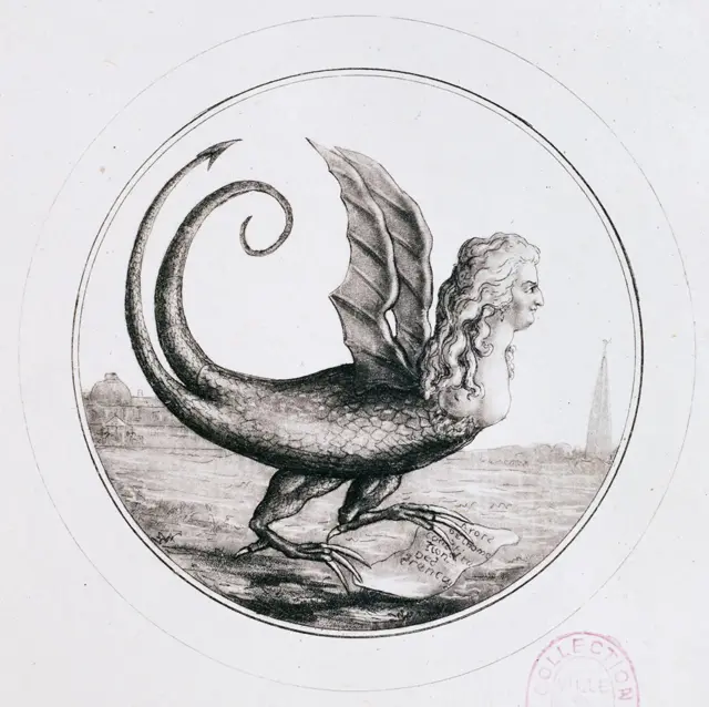 Ілюстрація, що зображує королеву як міфічну гарпію