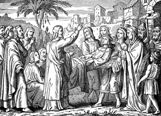 د عیسی (نبي) زوړ انځور چې د یو ناروغ لپاره دعا کوي او خلک پرې راټول دي