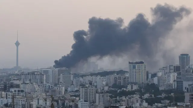 Smoke rises following an Israeli attack on the IRIB building, the country's state broadcaster, in Tehran, Iran, June 16, 2025.