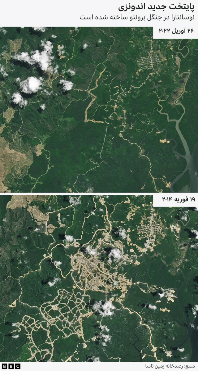 نقشه هوایی از منطقه‌ای که پایتخت جدید در حال ساخت است از ۲۰۱۴ تا ۲۰۲۲