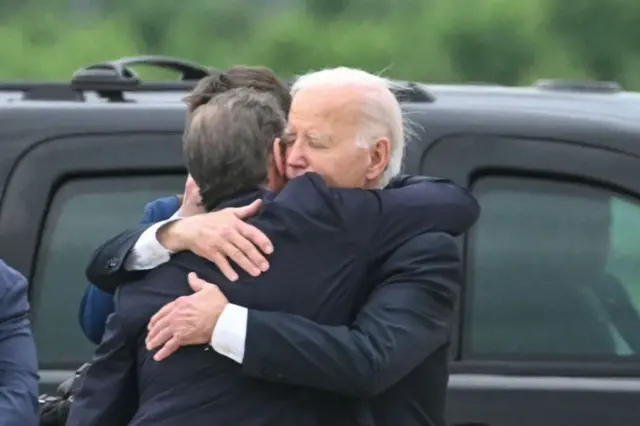 President Biden and his son Hunter Biden hugging