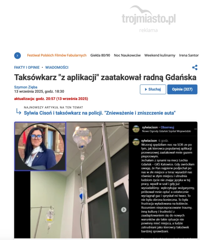 Скріншот допису депутатки та фото з крапельницею