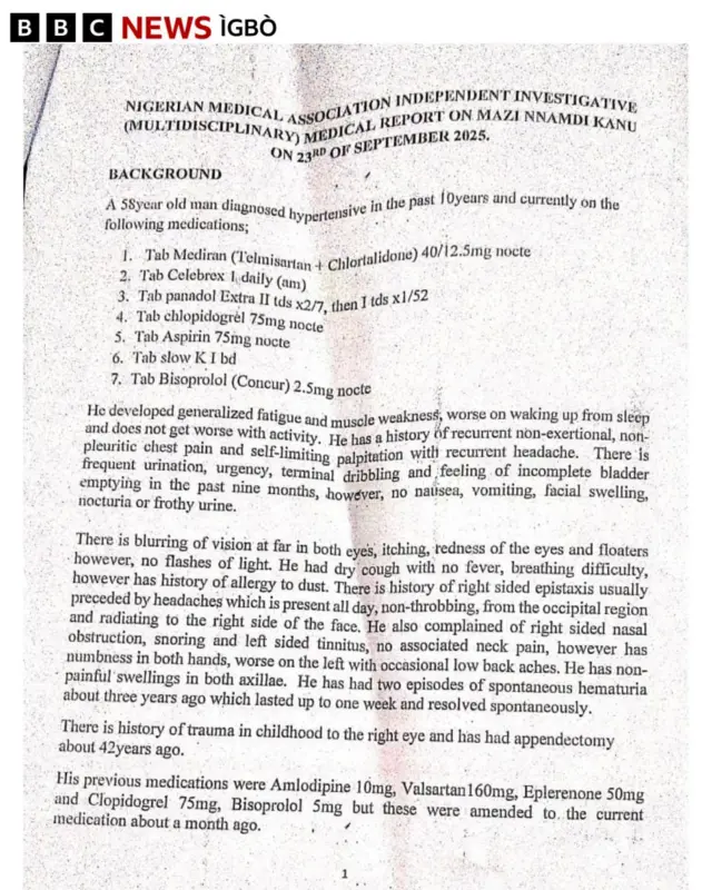 Mpụtara nyocha ụlọọrụ NMA mere banyere ahụike Nnamdi Kanu