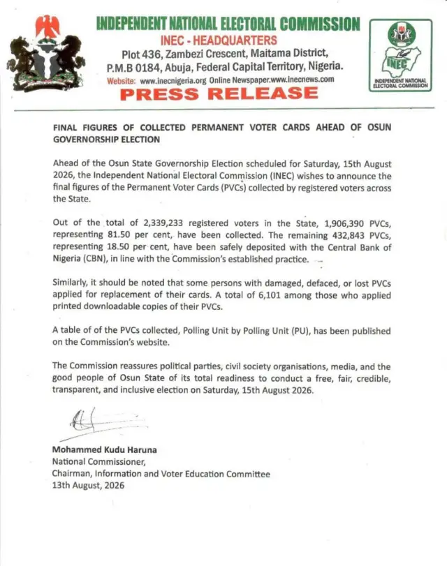 Ẹkunrẹrẹ atẹjade ti INEC fi soju opo ayelujara wọn