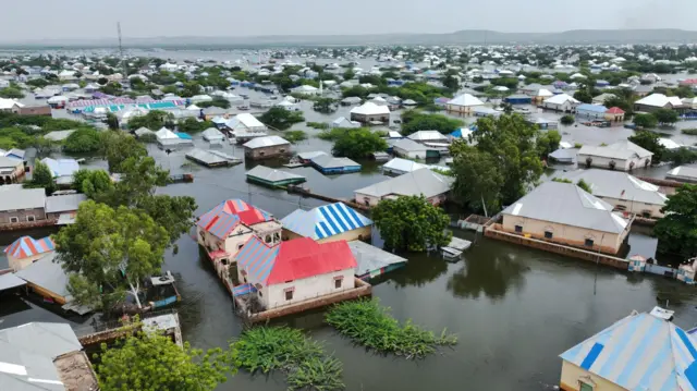 Hoton yadda ambaliya ta shanye garin Beledweyne 