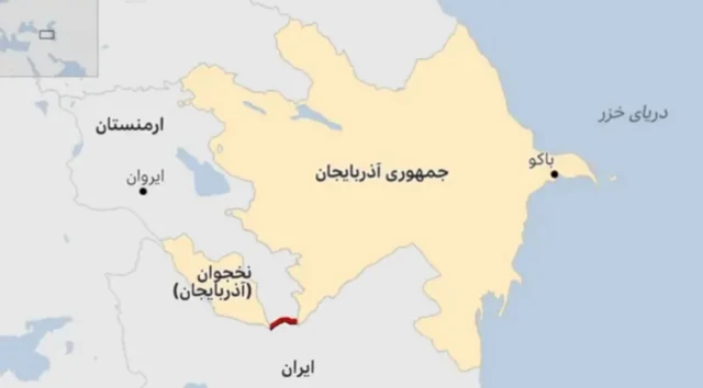 در صورت احداث گذرگاه زنگزور، مرز زمینی ایران و ارمنستان که در این نقشه با خط قرمزنشان داده شده، دستخوش تغییر خواهد شد