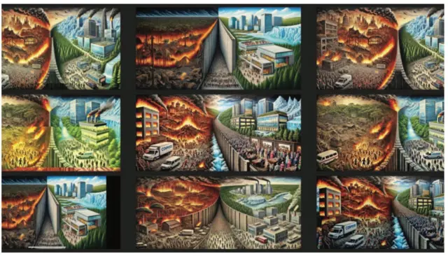 AI image of homes burning