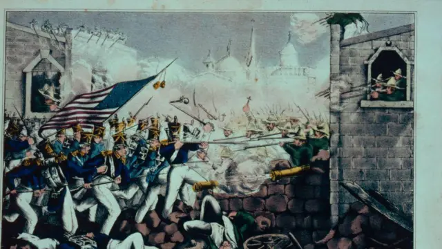 Una ilustración de un combate entre tropas de EE.UU. y México