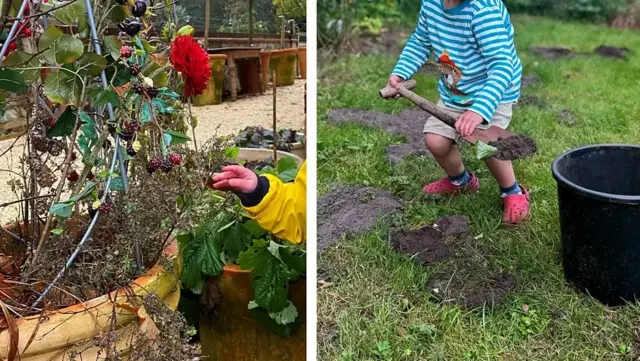 Images d'un enfant dans le jardin