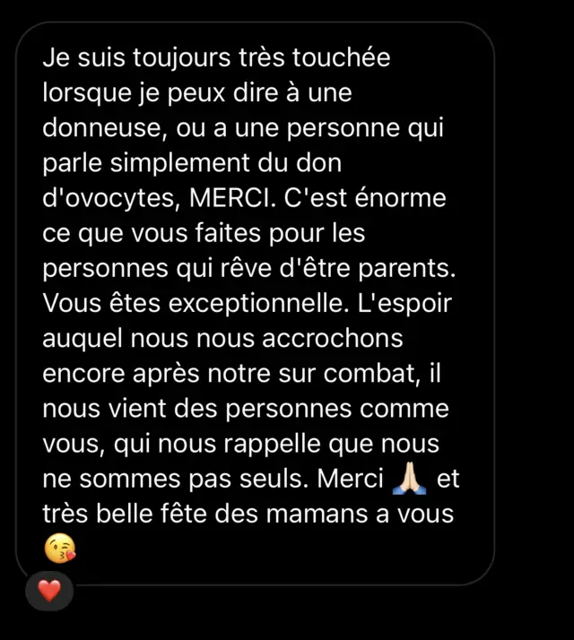 Le message d'une femme remerciant Reine sur Instagram