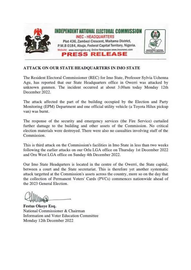 Akwụkwọ ozi Inec