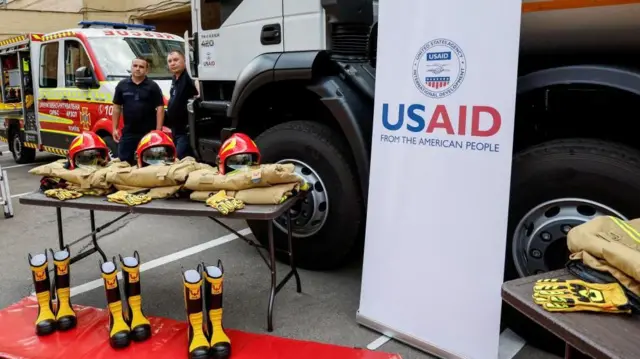 USAIDがウクライナに提供した救急隊の防護服や装備（2023年7月、キーウ）