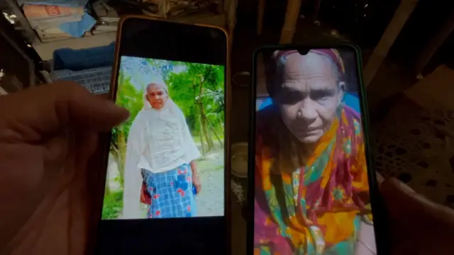 সাকিনা বেগমের ছবি মিলিয়ে যাচাই করে বিবিসি; ডানদিকে ঢাকার ছবি, বাঁদিকে আসামে তার পরিবার যে ছবি দেয়