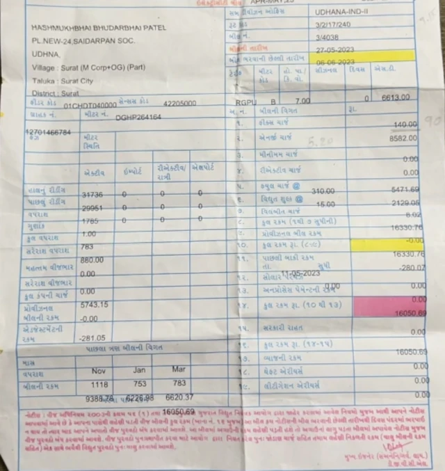 સોલર પૅનલ લગાવનારા સુરતના દીપક પટેલનું લાઇટબિલ શૂન્ય આવ્યું તેની તસવીર