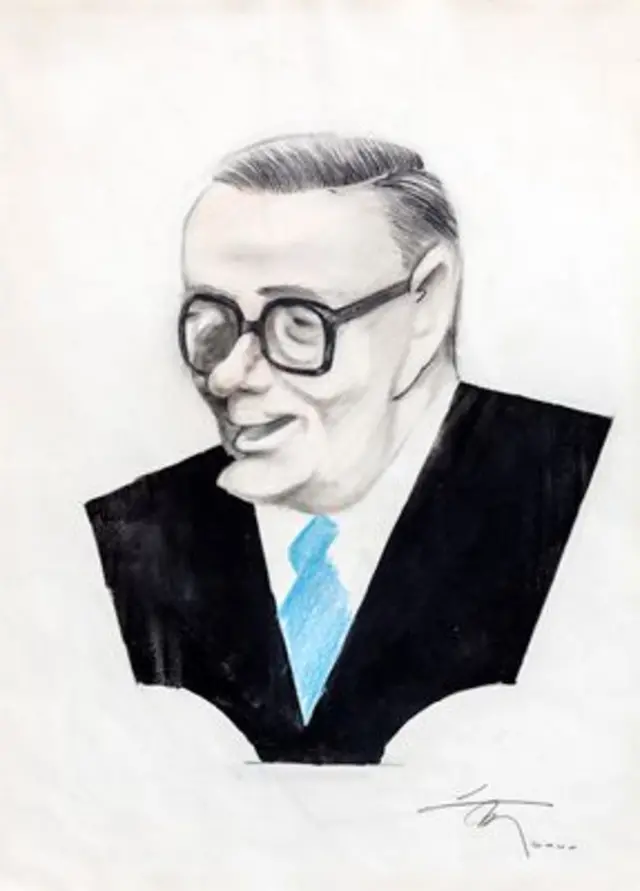 Miguel Gustavo retratado pelo caricaturista Lan. Crédito: União Brasileira de Compositores