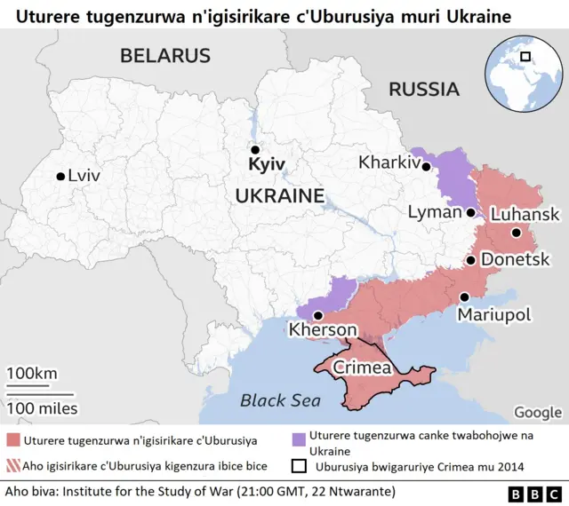 Uturere tugenzurwa n'igisirikare c'Uburusiya muri Ukraine