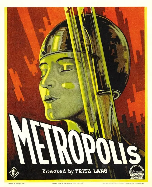 Cartel de la película "Metrópolis" con un rostro femenino