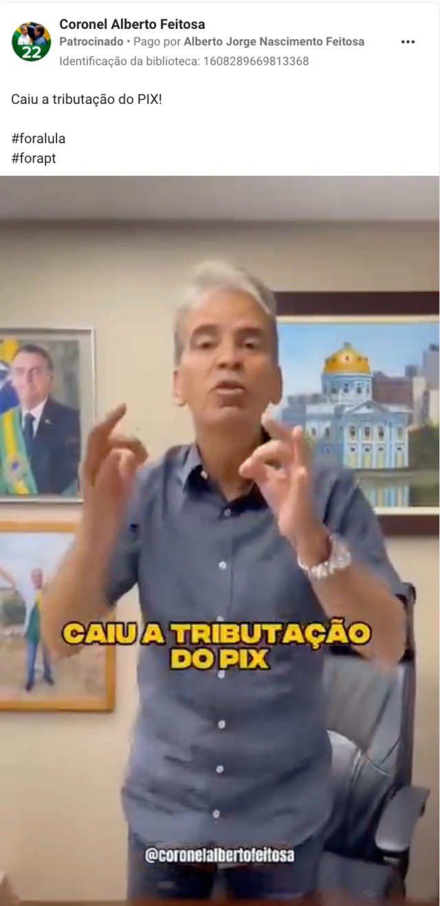 Homem branco usando camisa social cinzabaixar o aplicativo lampionsbetpostagem no Instagram com o título: "Caiu a tributacão do Pix". 