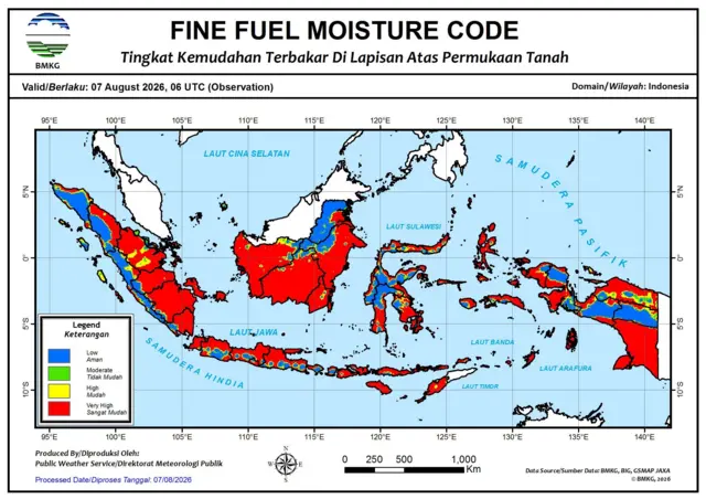 Peringatan kebakaran hutan dan lahan yang dikeluarkan BMKG pada 7 Agustus 2026.