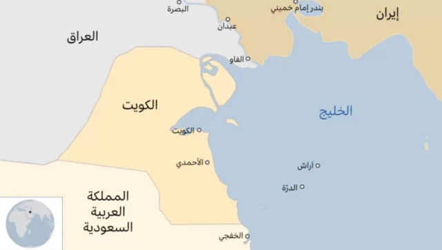 خارطة توضيحية بمكان حقل غاز الدرة (آراش)