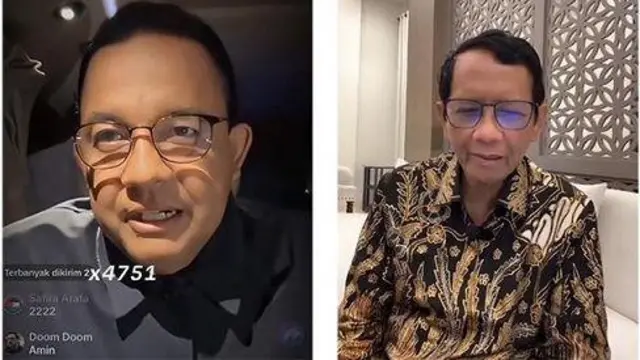 Calon Presiden nomor urut satu, Anies Baswedan (kiri) dan Calon Wakil Presiden nomor urut 3, Mahfud MD saat melakukan Live Tiktok