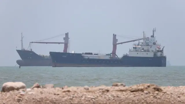 Two ships seen in the Strait of Hormuz off Iran's Bandar Abbas