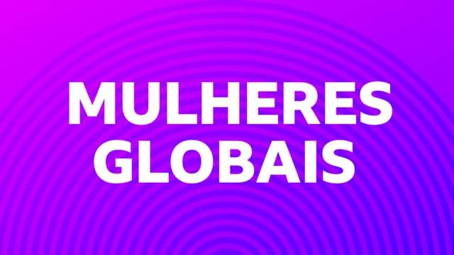 Gráfico com 'Mulheres Globais' escrito em branco sobre fundo roxo, com arcos roxo-azulados em círculos concêntricos
