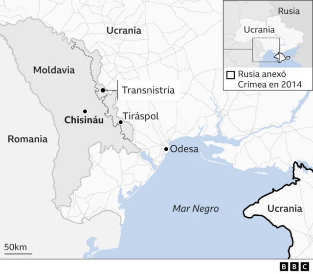 Un mapa de la región de Moldavia