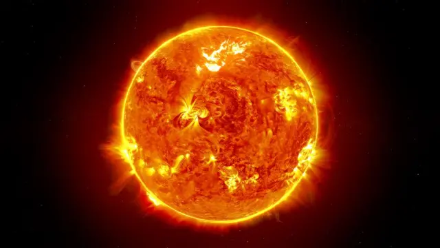 Изображение Солнца с солнечными бурями на поверхности