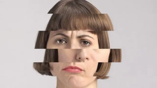 montagem de rosto de mulher com partes fora do lugar