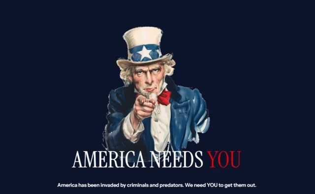 La imagen muestra una captura de pantalla del sitio web de reclutamiento de ICE.