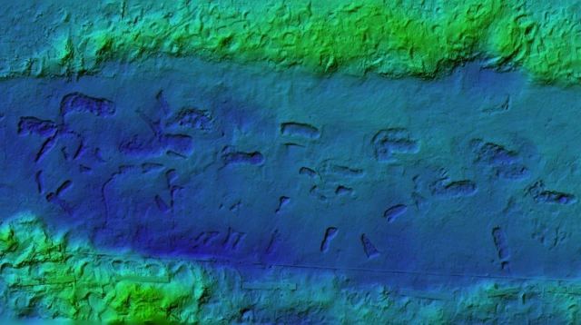 ภาพดิจิทัลทำให้เห็นรอยเท้าเด็กที่ประทับอยู่ในทางเดินของสลอธยักษ์ชัดเจนขึ้น