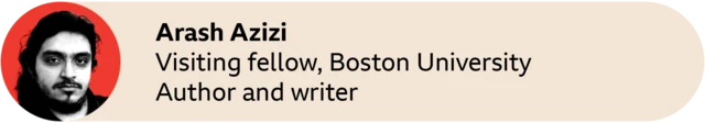 A red circle with a picture of Arash Azizi, Visiting fellow, Boston University / author and writer