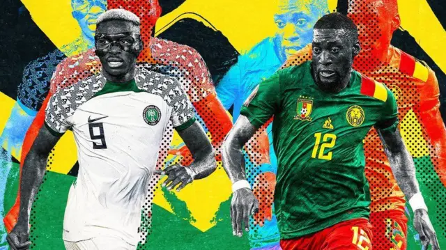 One colourful graphic wey feature Nigeria striker Victor Osimhen and Cameroon forward Karl Toko Ekambi