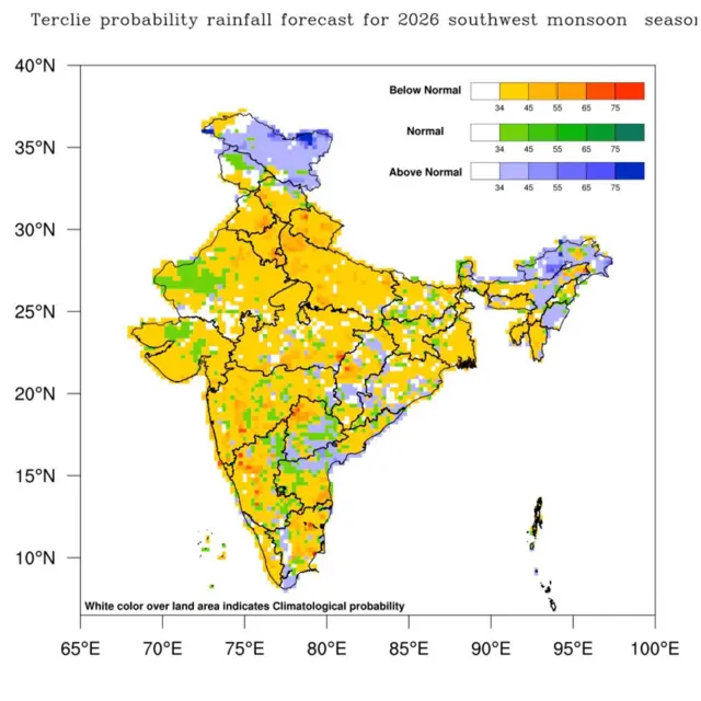 ગુજરાત સહિત ભારતમાં આ વર્ષે ચોમાસામાં કેટલો વરસાદ પડશે તે દર્શાવતો નકશો