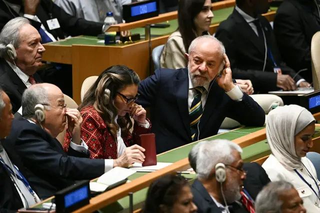 Lula na assembleia da ONU ao lado de Janja e Mauro Vieira