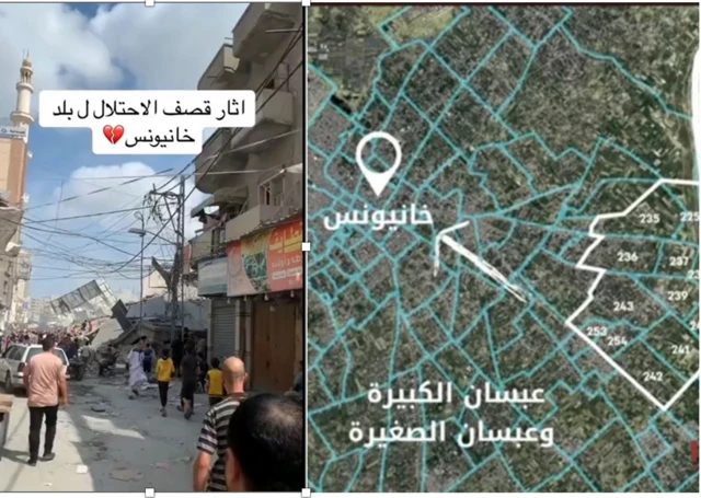 آثار القصف الإسرائيلي في بلدة خان يونس