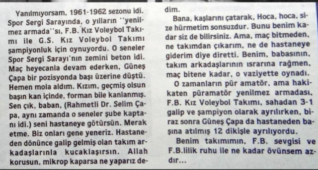 Antrenör Alaaddin Güneş'in Güneş Çapa hakkındaki bir anısı