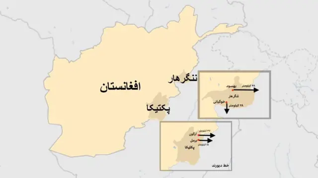 نقشه مناطقی که مورد هدف حملات هوایی پاکستان قرار گرفته است