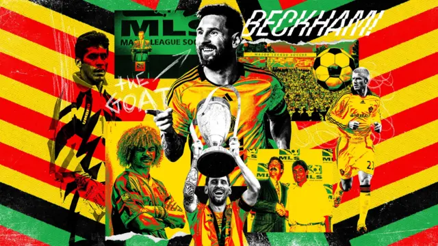 Montagem colorida com Messi em destaque
